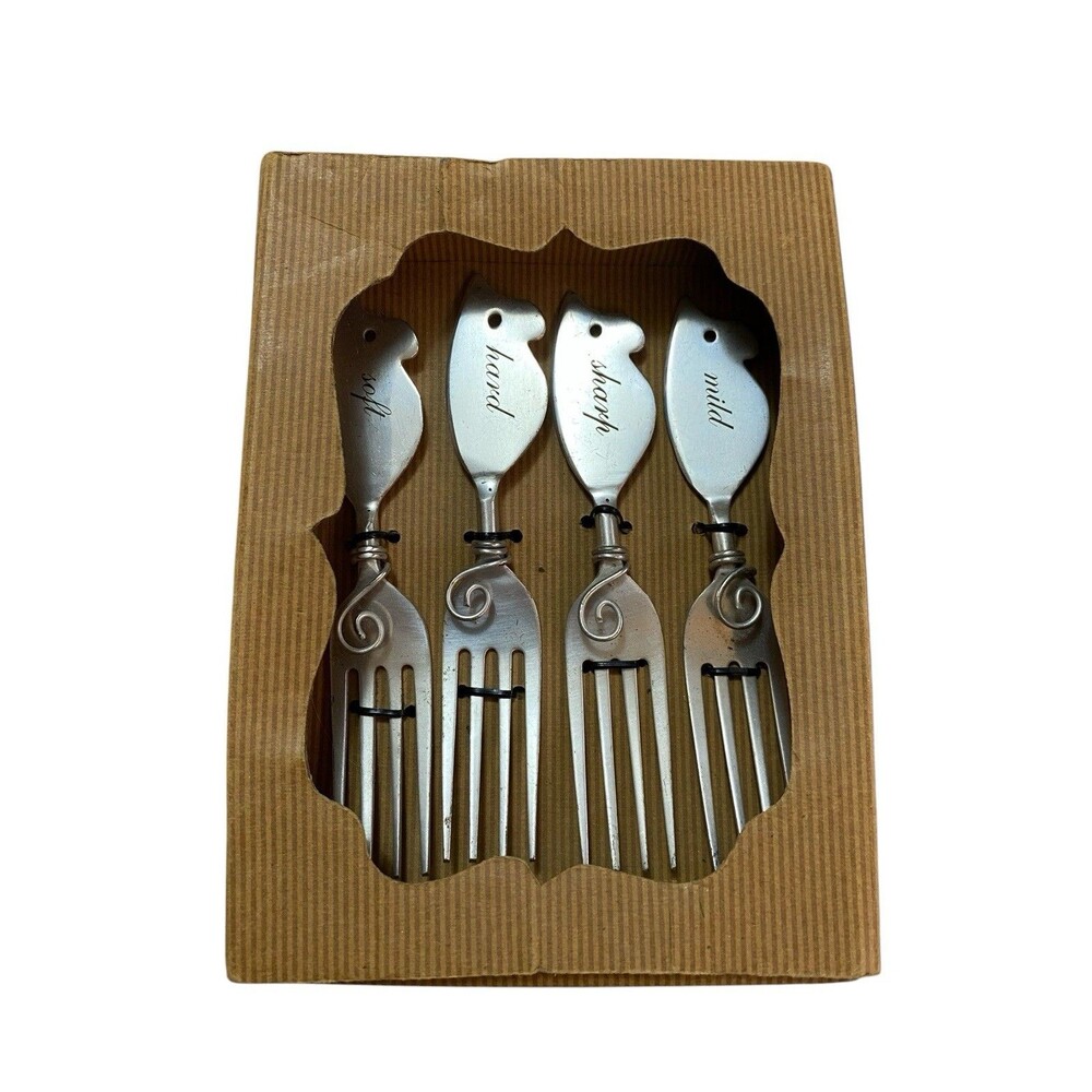 Mouse Cheese Forks Set of 4 Charcuterie Appetizer Serving Utensils Silver Tone